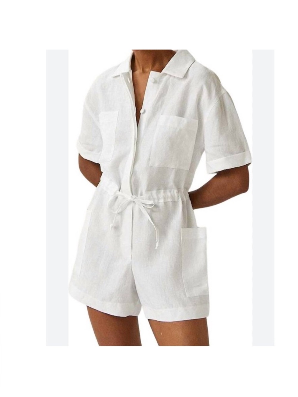 Casa Raki White Linen Juana Romper, Size S